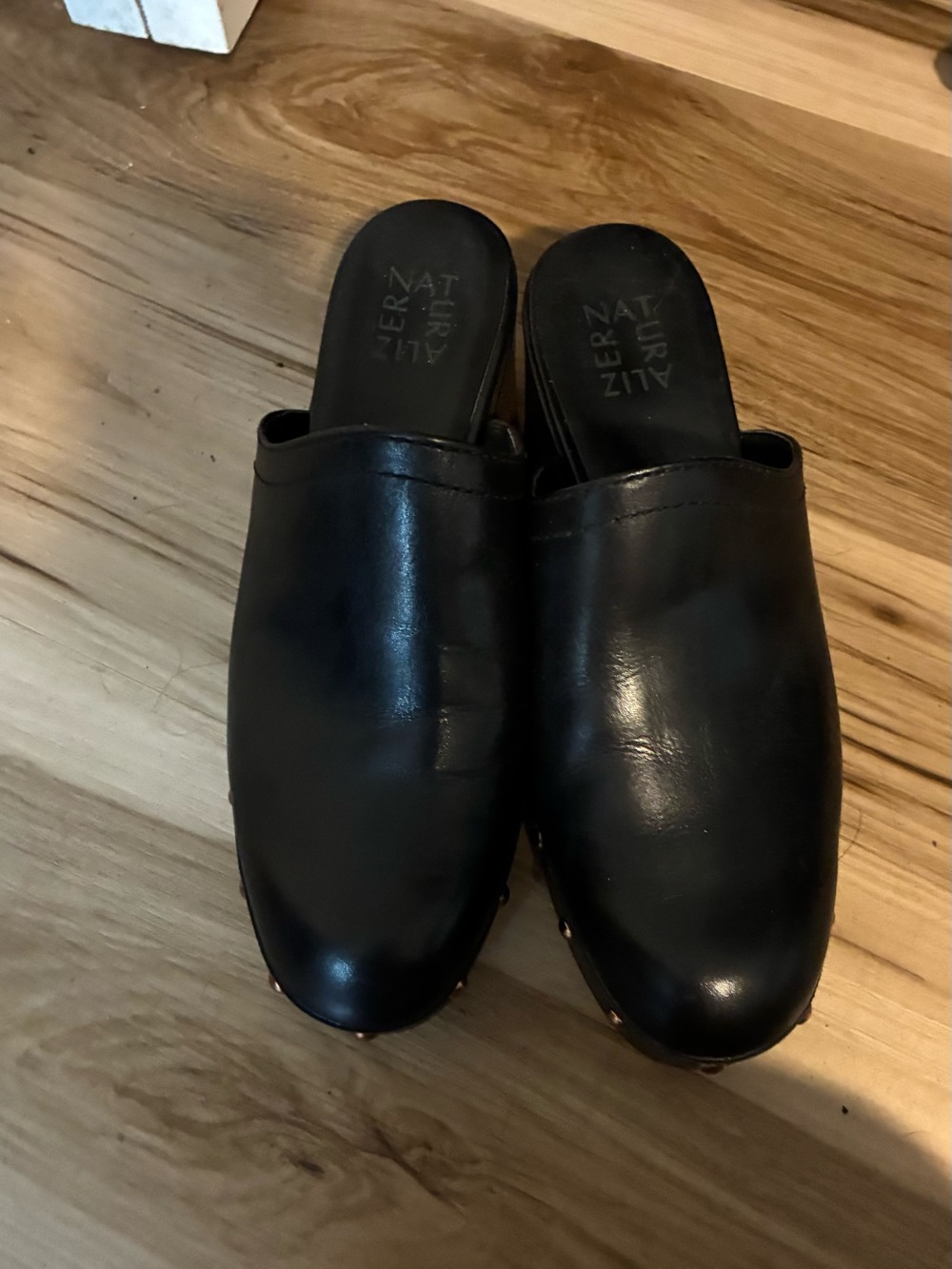 Naturalizer Black Leather Slip-On Clogs